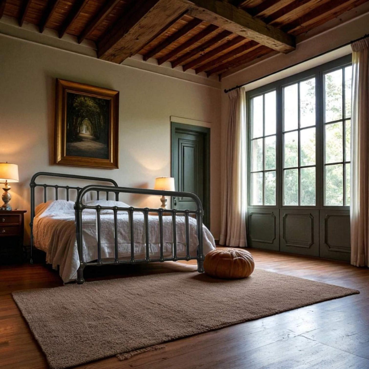 Farmhouse Ranch Estate Home with an Heiressy 20th c. Americana Iron Bed