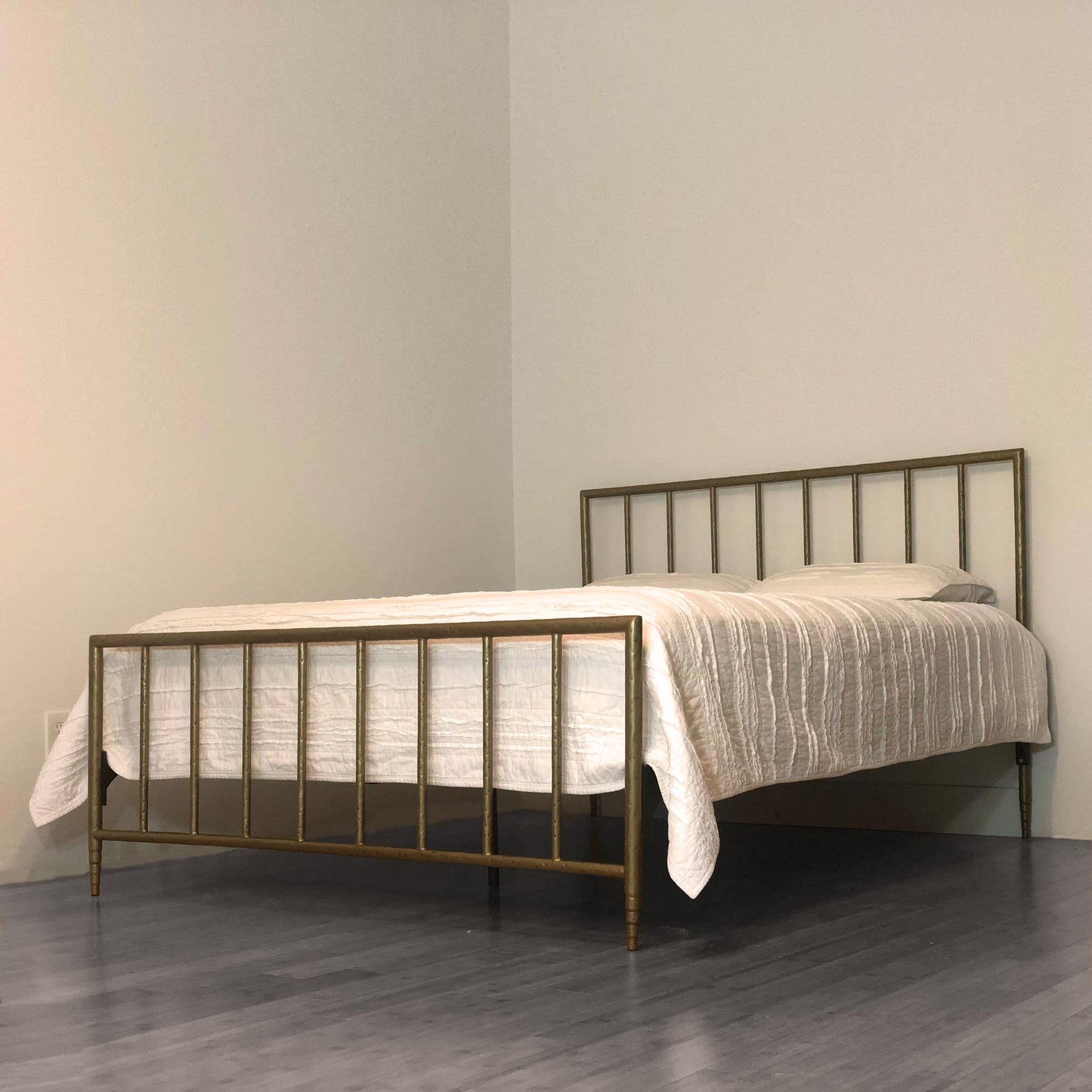 Archaeo Pitted Brass Hammered Iron Platform Bed by Heiressy High-end Modern Iron Beds.