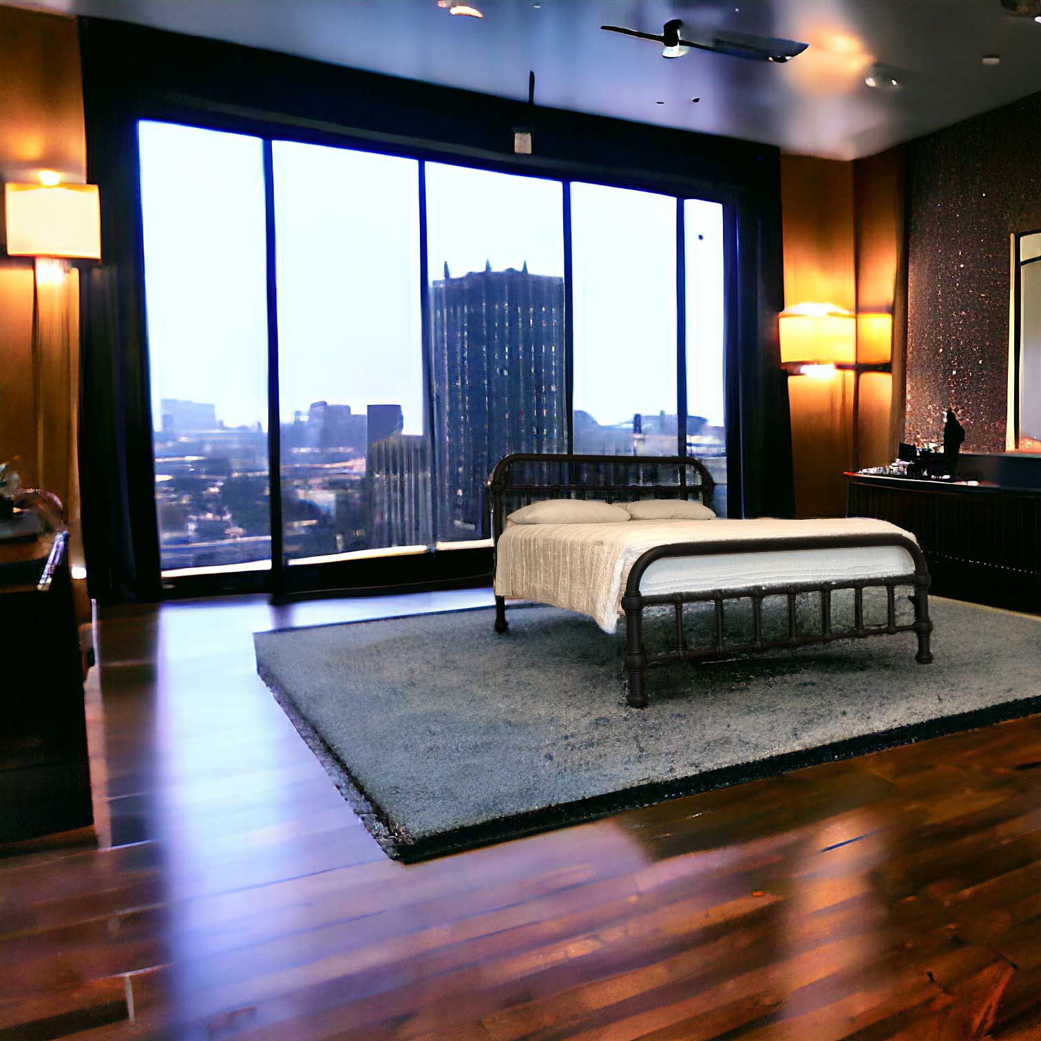 Heiressy 20th c Americana Iron Platform Bed with Wood Slats in Queen Size Modern Luxury Bedroom Furniture