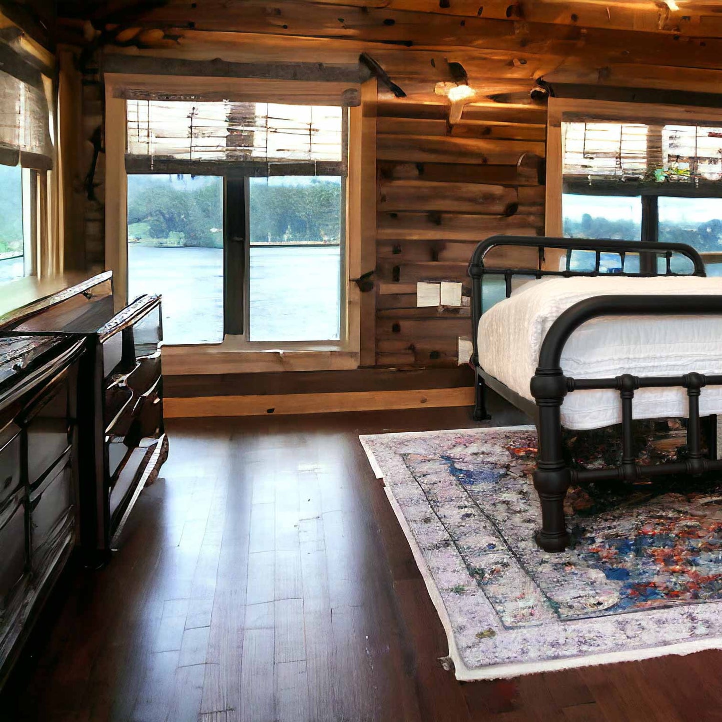 20th c Americana Iron Platform Bed by Heiressy Rustic Farmhouse Wood Wall Bedroom Furniture
