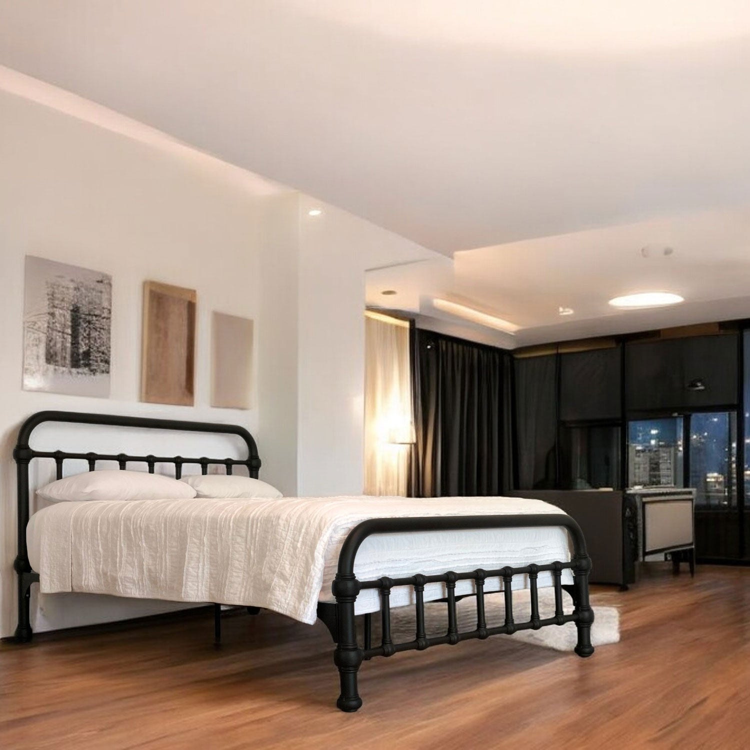Modern Luxury Hotel Bedroom Suite 20th c Americana Iron Platform Bed Heiressy