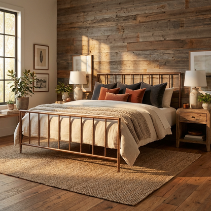 Archaeo Pitted Copper Hammered Iron Platform Bed by HEIRESSY in a designer bedroom