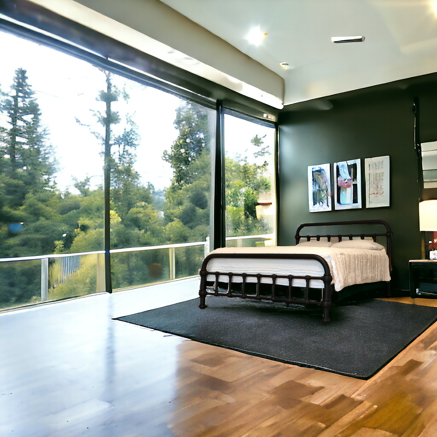 Heiressy 20th c Americana Iron Platform Bed with Matte Black Finish in Queen Size