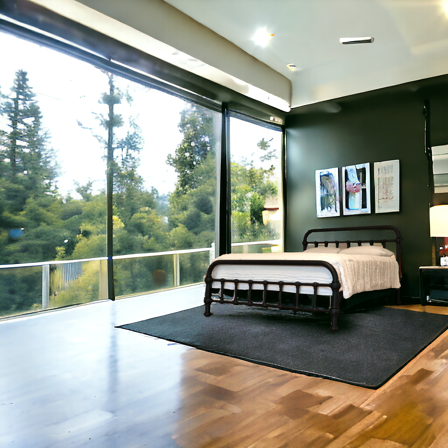 Heiressy 20th c Americana Iron Platform Bed with Matte Black Finish in Queen Size
