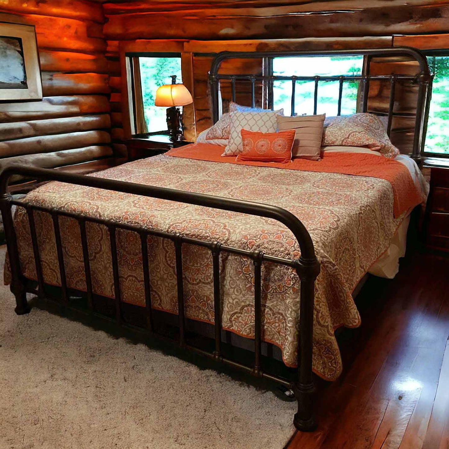 Heiressy Iron Bed 20th c Americana USA California King Timeworn Copper Log Cabin Bedroom Furniture