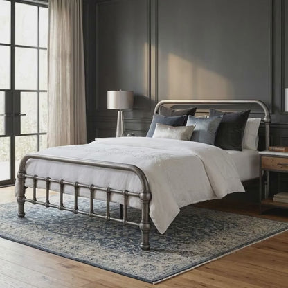 20th c. Americana Low Profile Iron Platform Bed with Wood Slats