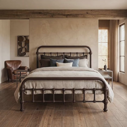 20th c. Americana Low Profile Iron Platform Bed with Wood Slats