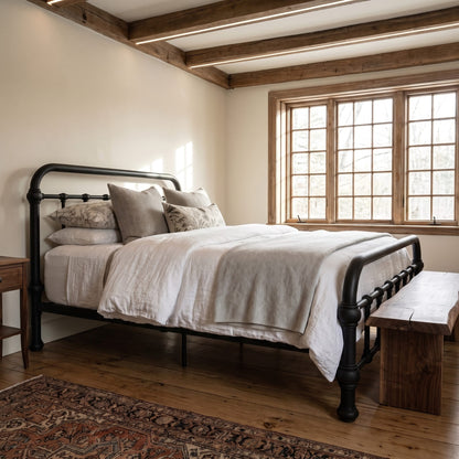 20th c. Americana Low Profile Iron Platform Bed with Wood Slats