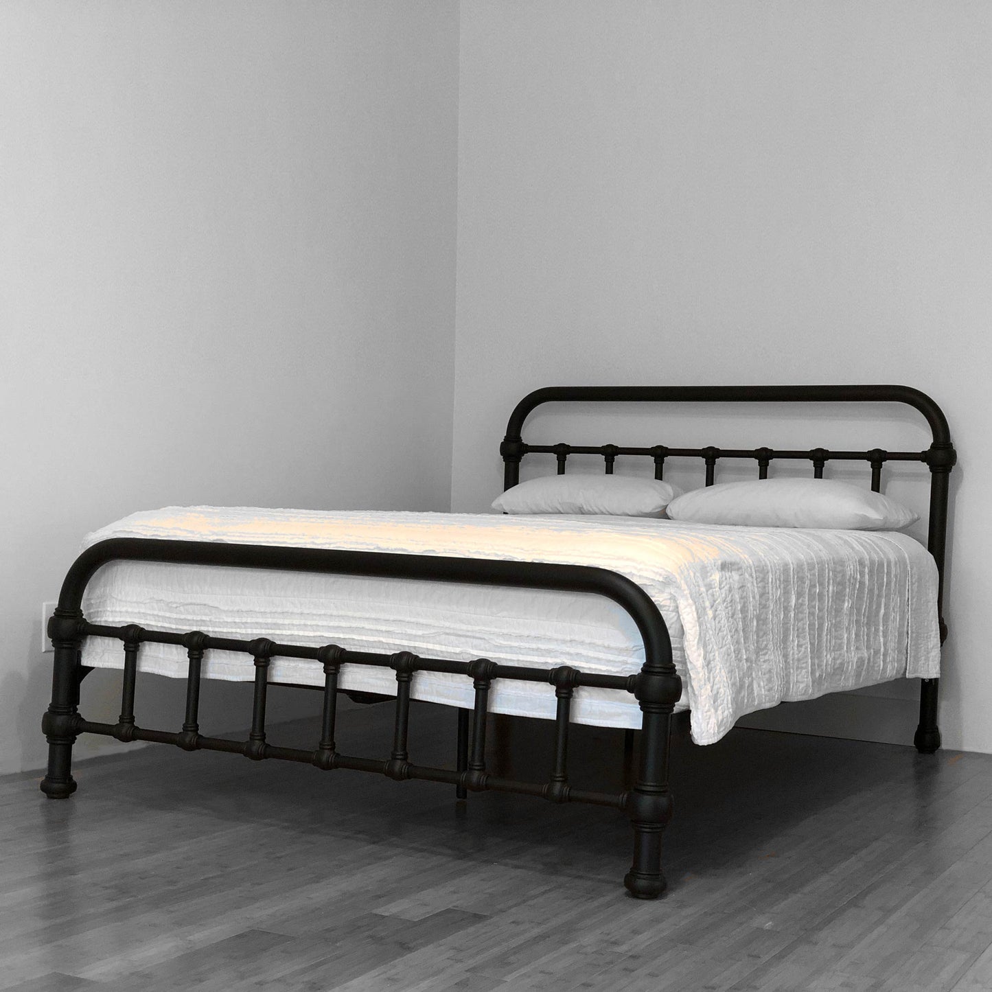 20th c. Americana Low Profile Iron Platform Bed with Wood Slats